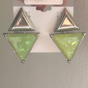 GUESS Iridescent Green and Silver Triangle Earrings